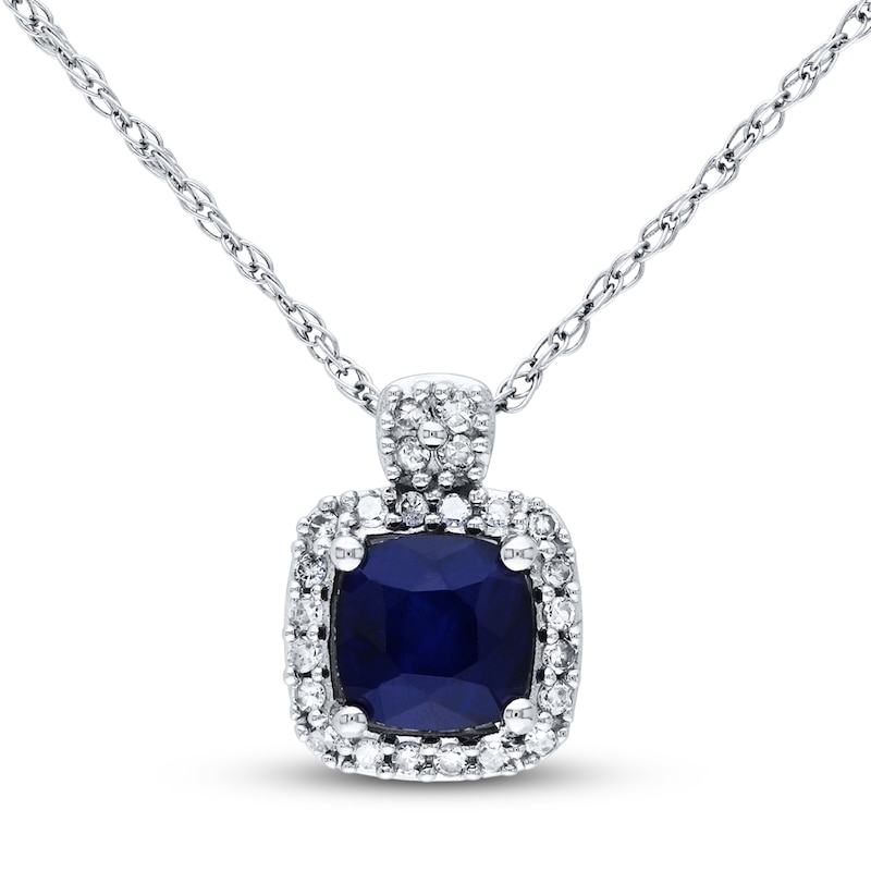 Sapphire Necklace 1/10 ct tw Diamonds 10K White Gold