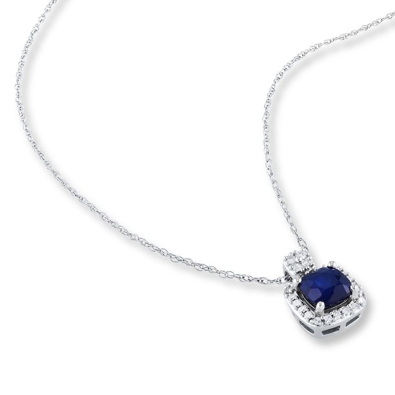 1.82 ctw Cushion Ceylon Sapphire and Diamond Pendant in 14K White Gold with 16 inch 14K White Gold Chain