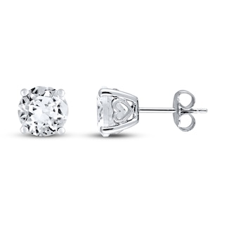 Round White Lab-Created Sapphire Sterling Silver Earrings