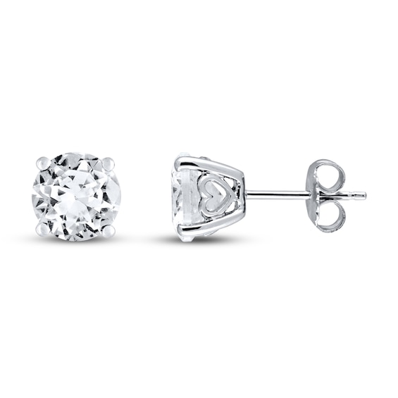 Round White Lab-Created Sapphire Sterling Silver Earrings