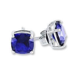 Blue Lab-Created Cushion-cut Sapphire Sterling Silver Earrings