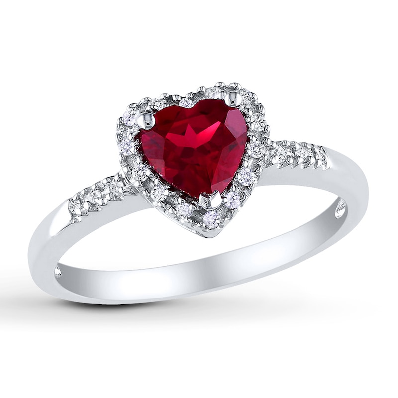 Main Image 1 of Lab-Created Ruby Ring 1/10 ct tw Diamonds Sterling Silver