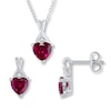 Thumbnail Image 0 of Lab-Created Ruby Gift Set Necklace & Earrings Sterling Silver
