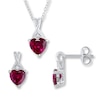 Thumbnail Image 1 of Lab-Created Ruby Gift Set Necklace & Earrings Sterling Silver