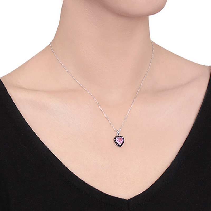 Lab-Created Sapphire Black Spinels Sterling Silver Necklace
