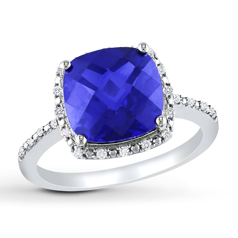 Lab-Created Sapphire Ring 1/10 ct tw Diamonds Sterling Silver