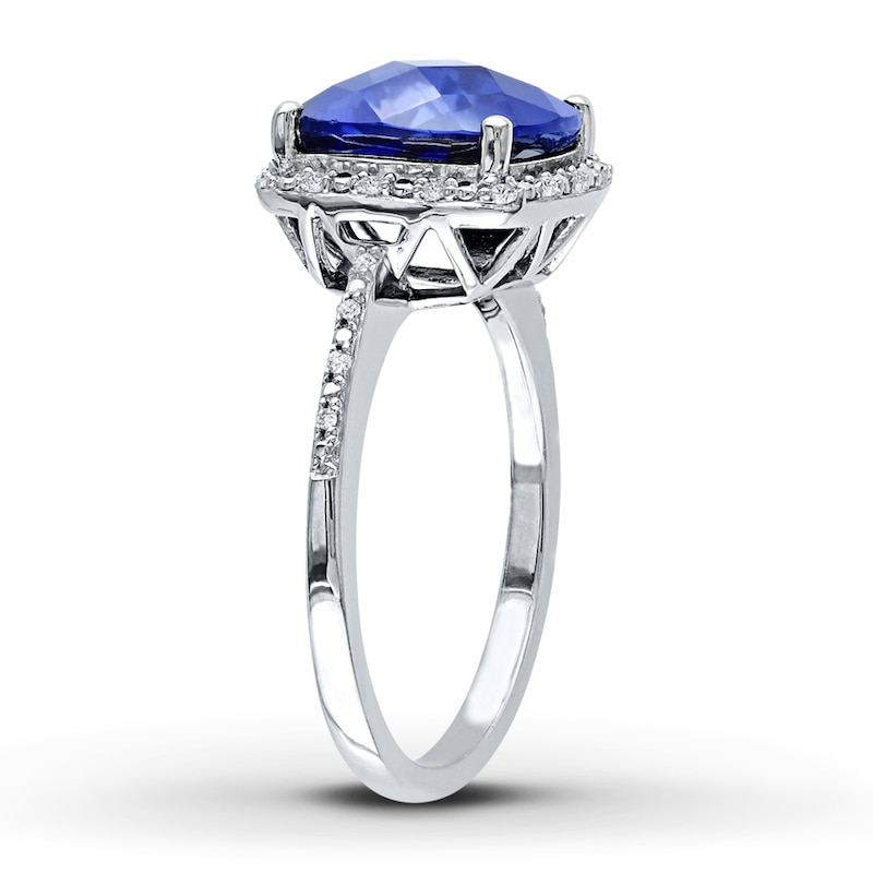 Lab-Created Sapphire Ring 1/10 ct tw Diamonds Sterling Silver