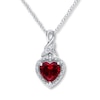 Thumbnail Image 1 of Lab-Created Ruby Necklace 1/20 ct tw Diamonds Sterling Silver