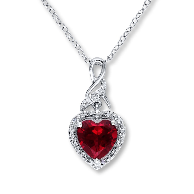 Main Image 1 of Lab-Created Ruby Necklace 1/20 ct tw Diamonds Sterling Silver