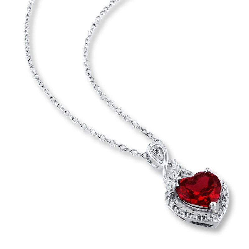 Main Image 2 of Lab-Created Ruby Necklace 1/20 ct tw Diamonds Sterling Silver