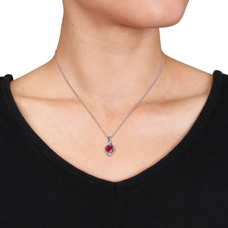 Main Image 3 of Lab-Created Ruby Necklace 1/20 ct tw Diamonds Sterling Silver