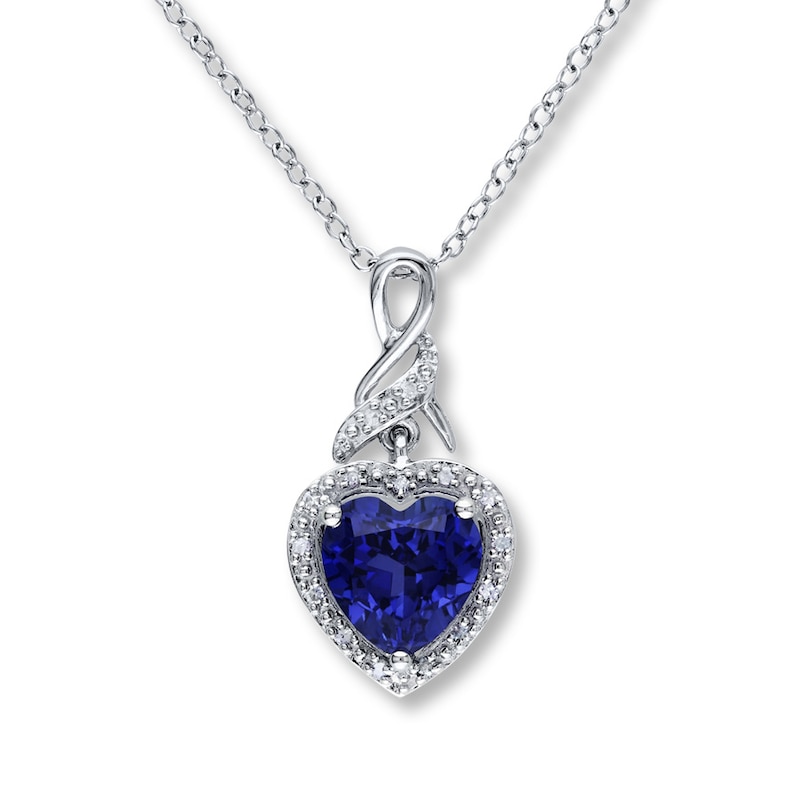 Main Image 1 of Lab-Created Sapphire Necklace with Diamonds Sterling Silver
