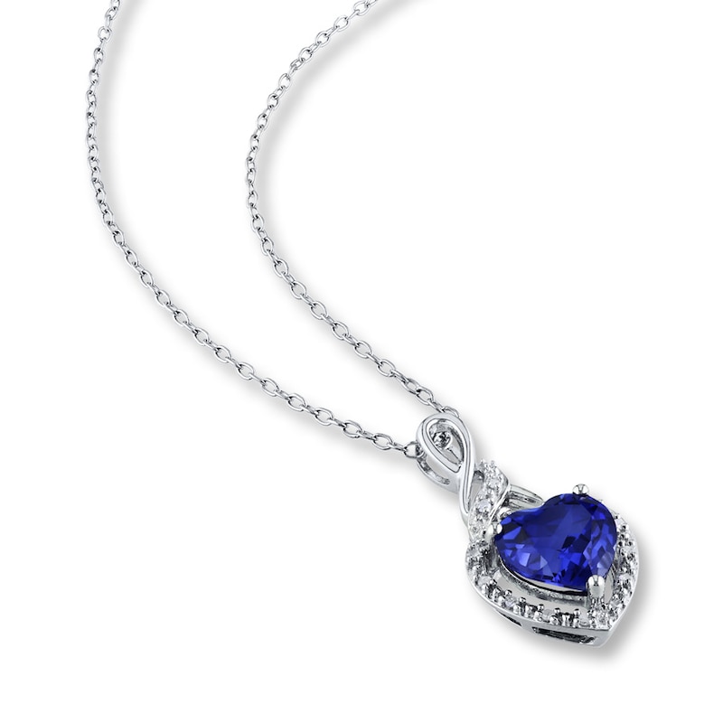 Main Image 2 of Lab-Created Sapphire Necklace with Diamonds Sterling Silver