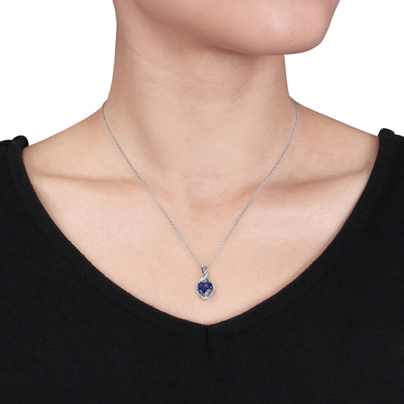 Lab-Created Sapphire Necklace with Diamonds Sterling Silver