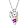 Thumbnail Image 1 of Cat Necklace Lab-Created Sapphire Sterling Silver/10K Gold