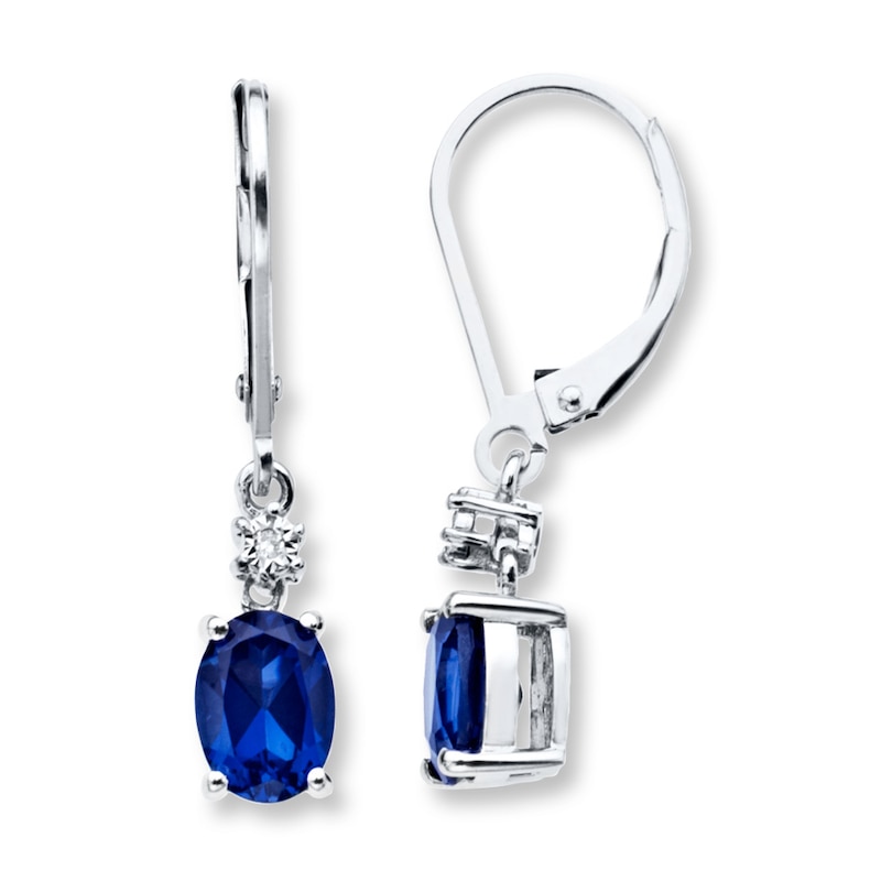 Main Image 1 of Lab-Created Sapphire Earrings with Diamonds Sterling Silver