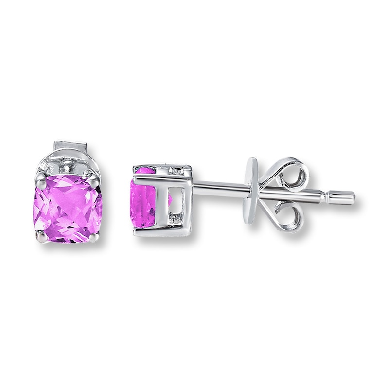 Main Image 1 of Lab-Created Sapphires Cushion-cut Sterling Silver Earrings