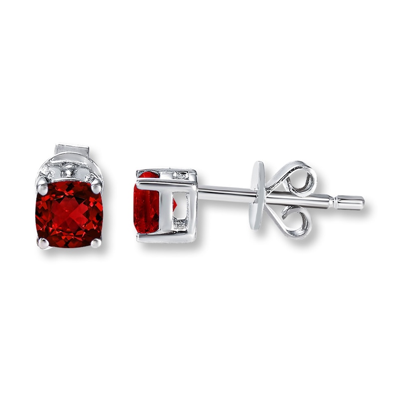 Main Image 1 of Lab-Created Rubies Cushion-cut Earrings Sterling Silver
