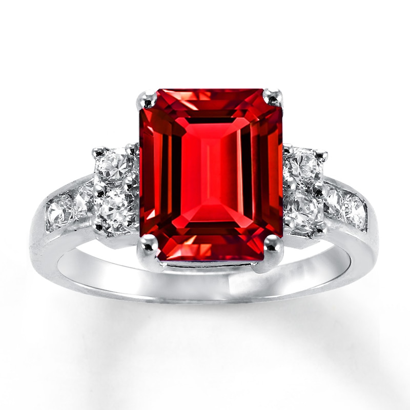Main Image 1 of Lab-Created Ruby Ring Lab-Created Sapphires Sterling Silver