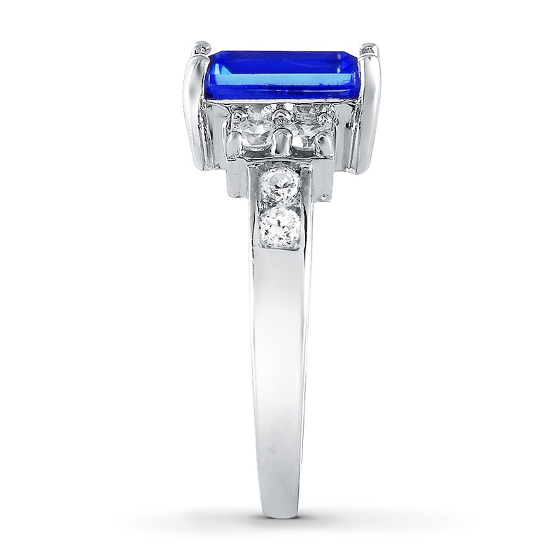 Main Image 3 of Lab-Created Sapphires Blue & White Ring Sterling Silver