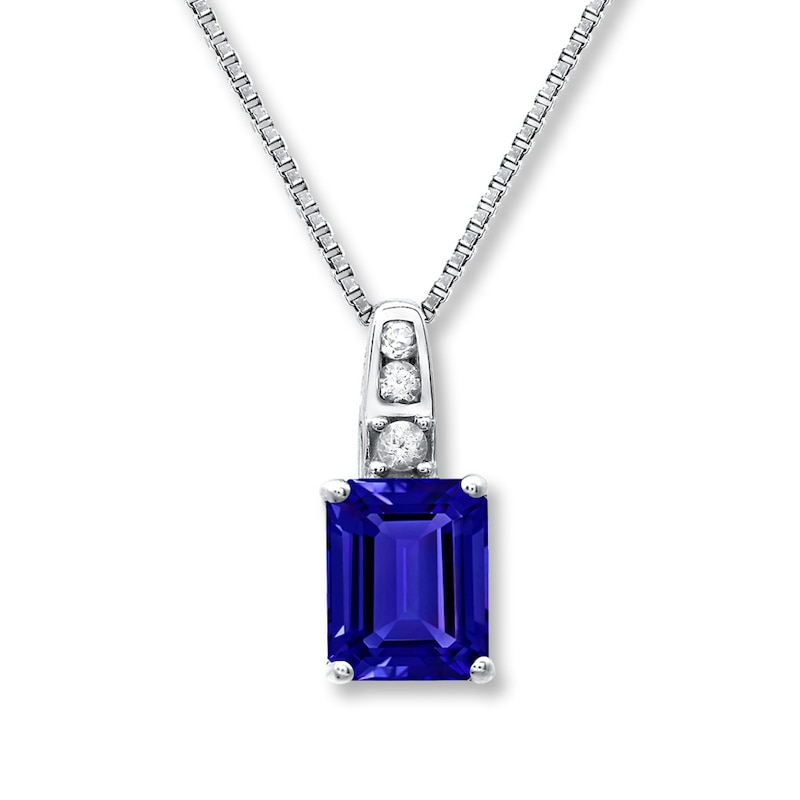 Main Image 1 of Lab-Created Sapphires Blue & White Necklace Sterling Silver
