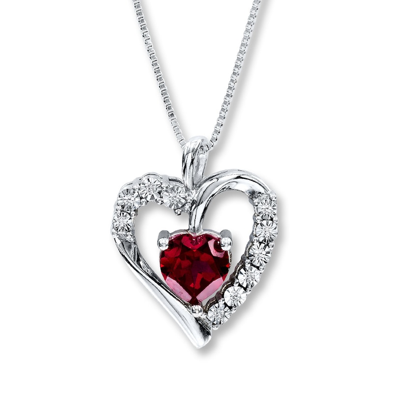 Main Image 1 of Heart Necklace Lab-Created Ruby Sterling Silver