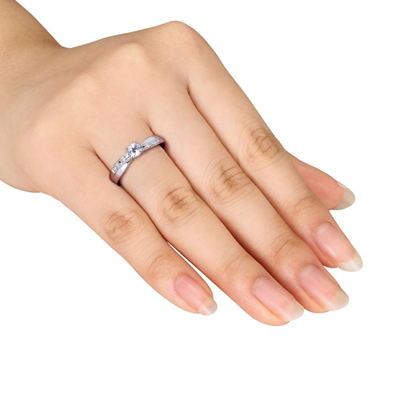 Lab-Created Sapphire Ring 1/20 ct tw Diamonds Sterling Silver