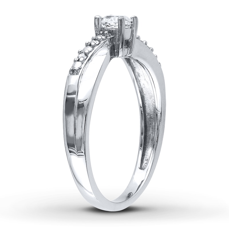Lab-Created Sapphire Ring 1/20 ct tw Diamonds Sterling Silver