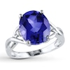 Thumbnail Image 1 of Lab-Created Sapphire Diamond Accents Sterling Silver Ring