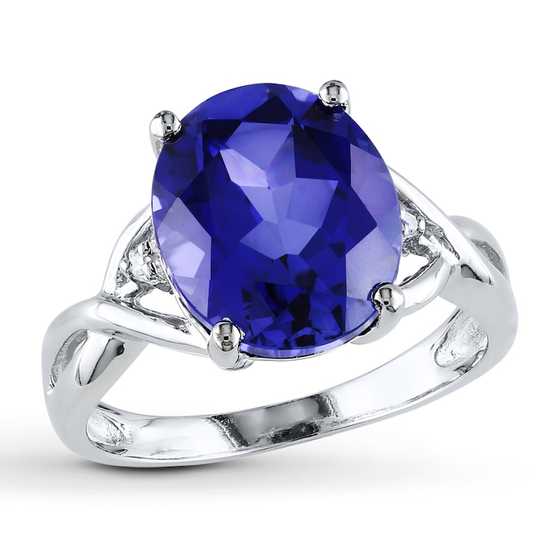 Main Image 1 of Lab-Created Sapphire Diamond Accents Sterling Silver Ring