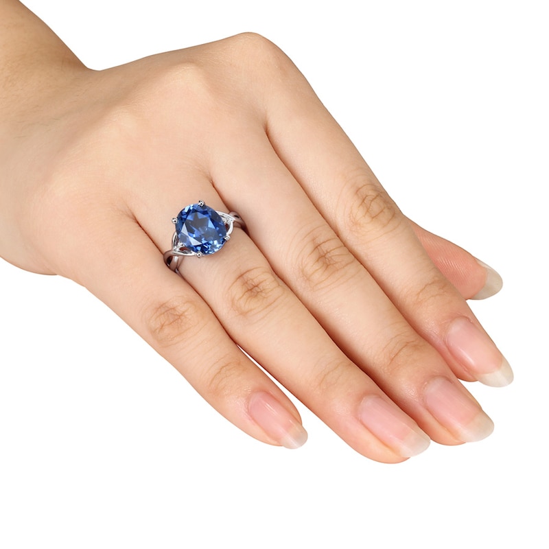 Main Image 2 of Lab-Created Sapphire Diamond Accents Sterling Silver Ring