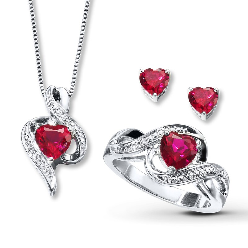 Lab-Created Ruby Three-Piece Boxed Set Sterling Silver