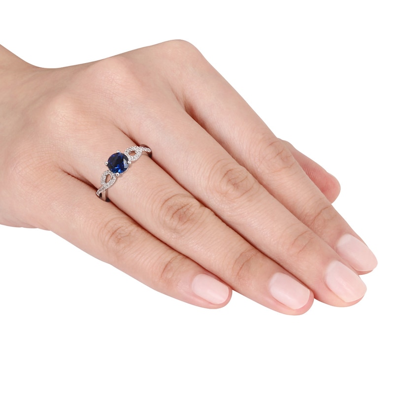 Main Image 2 of Lab-Created Sapphire Ring 1/15 ct tw Diamonds 10K White Gold