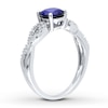 Thumbnail Image 2 of Lab-Created Sapphire Ring 1/15 ct tw Diamonds 10K White Gold