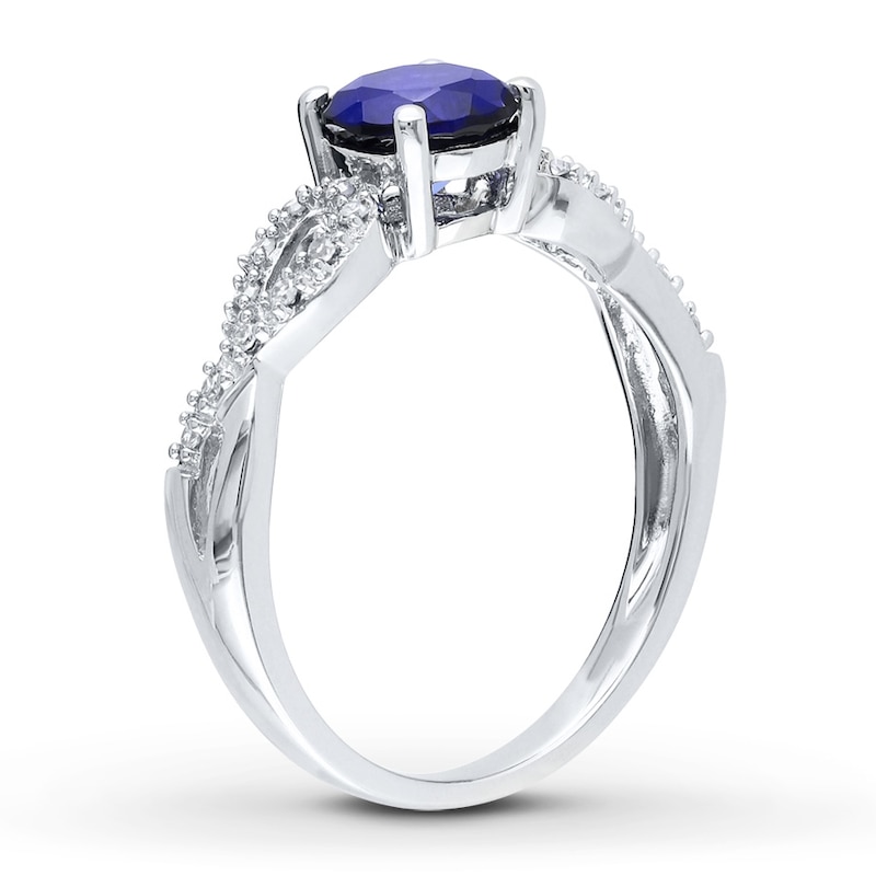 Main Image 3 of Lab-Created Sapphire Ring 1/15 ct tw Diamonds 10K White Gold