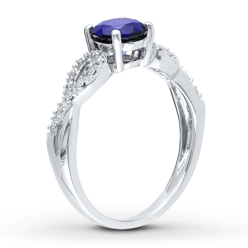 Lab-Created Sapphire Ring 1/15 ct tw Diamonds 10K White Gold