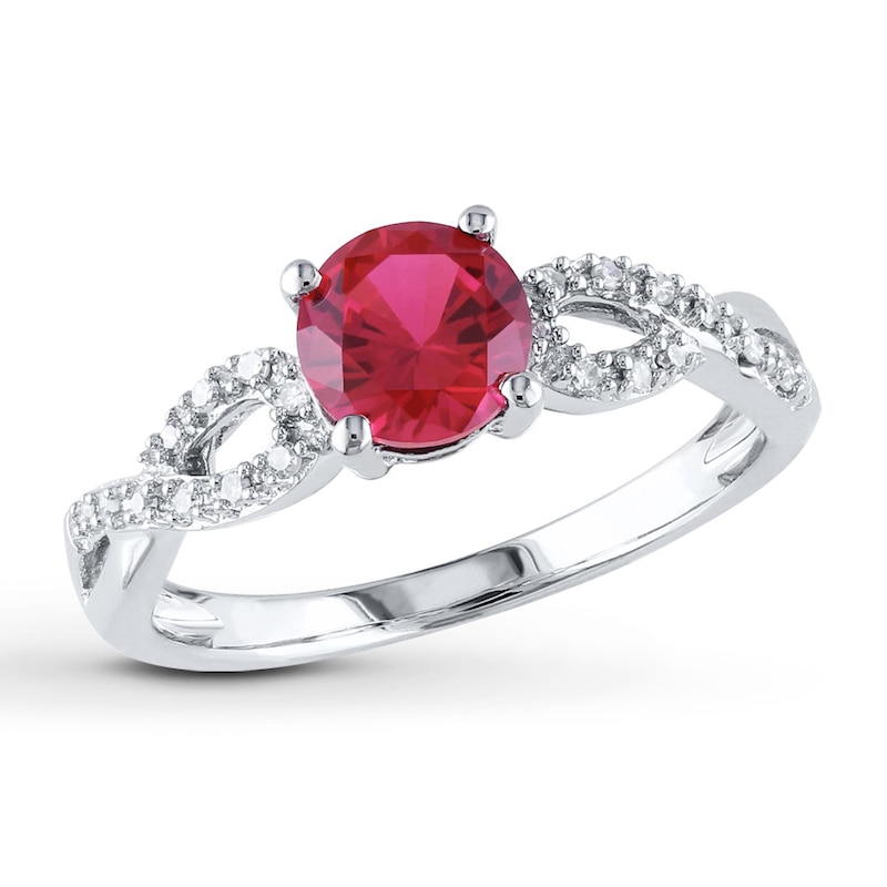 Main Image 1 of Lab-Created Ruby Ring 1/15 ct tw Diamonds 10K White Gold