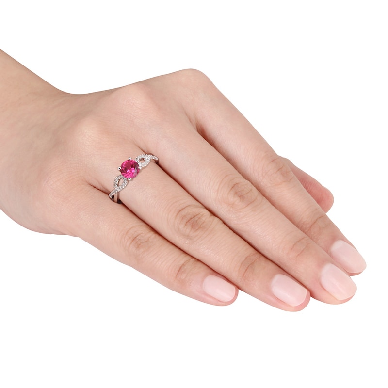Main Image 2 of Lab-Created Ruby Ring 1/15 ct tw Diamonds 10K White Gold