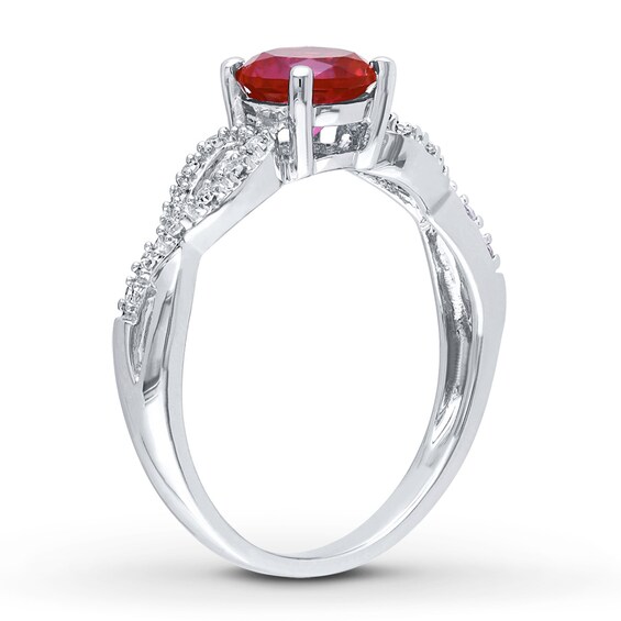 LabCreated Ruby Ring 1/15 ct tw Diamonds 10K White Gold Womens Rings