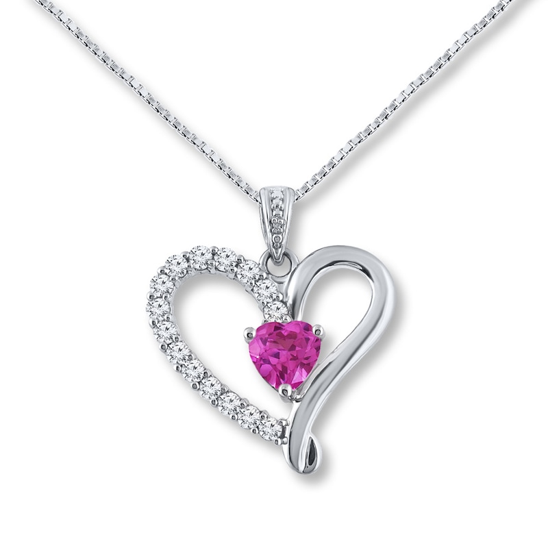 Main Image 1 of Heart Necklace Lab-Created Sapphires Sterling Silver