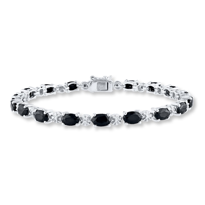 Main Image 1 of Natural Black Sapphire Bracelet Diamond Accents Sterling Silver