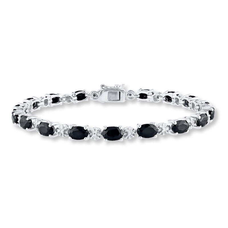 Natural Black Sapphire Bracelet Diamond Accents Sterling Silver