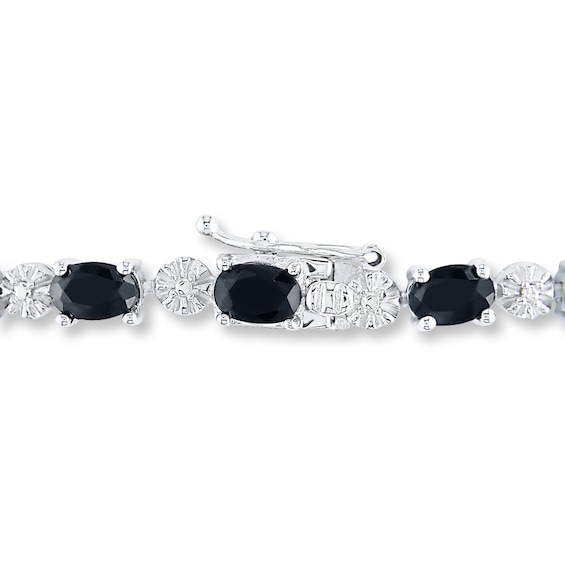 Thumbnail Image 3 of Natural Black Sapphire Bracelet Diamond Accents Sterling Silver