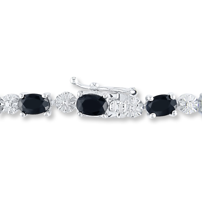 Natural Black Sapphire Bracelet Diamond Accents Sterling Silver