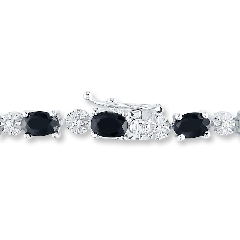Main Image 3 of Natural Black Sapphire Bracelet Diamond Accents Sterling Silver
