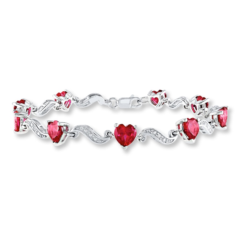 Heart Bracelet Lab-Created Rubies and Diamond Accents Sterling Silver