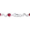 Thumbnail Image 2 of Heart Bracelet Lab-Created Rubies and Diamond Accents Sterling Silver