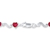 Thumbnail Image 3 of Heart Bracelet Lab-Created Rubies and Diamond Accents Sterling Silver