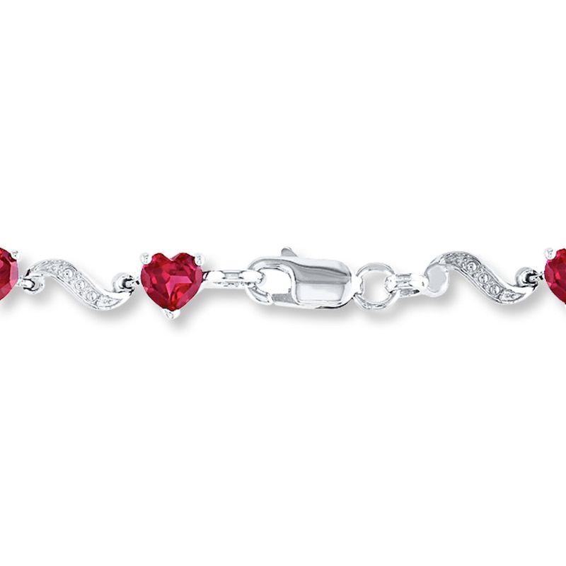 Heart Bracelet Lab-Created Rubies and Diamond Accents Sterling Silver