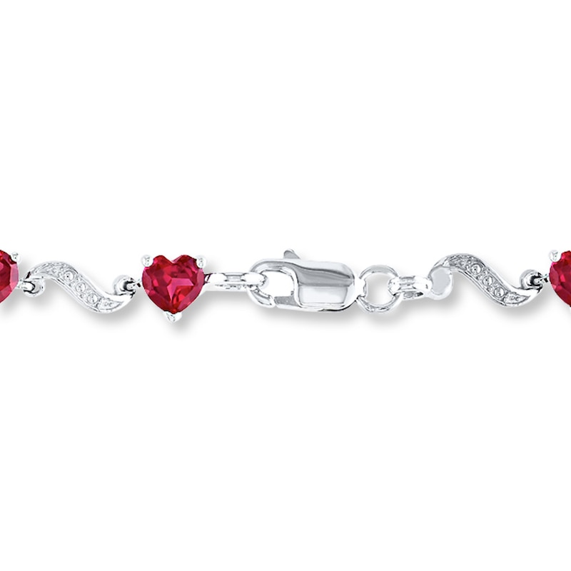 Main Image 3 of Heart Bracelet Lab-Created Rubies and Diamond Accents Sterling Silver